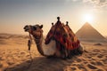 Caravan camel pyramid. Generate Ai Royalty Free Stock Photo