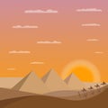 Caravan of camels near Egypt pyramids. Egypt sunset. Royalty Free Stock Photo