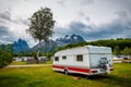 Caravan camper in a relaxing nature camp site Royalty Free Stock Photo