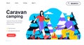 Caravan camping concept for landing page template. Vector illustration Royalty Free Stock Photo