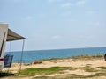 caravan car by the beach in summer holidays modern