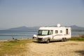 Caravan car modern by the sea in spring season in greece