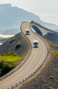 Caravan car RV travels on the highway Atlantic Ocean Road Norway Royalty Free Stock Photo