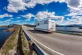 Norway. Caravan car travels on the highway.