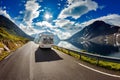 Caravan car travels on the highway. Royalty Free Stock Photo