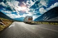 Caravan car travels on the highway. Royalty Free Stock Photo