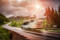 Caravan car travels on the highway. Royalty Free Stock Photo