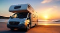 Caravan car vacation, family travel RV, camper van, holiday trip in motorhome. Royalty Free Stock Photo