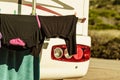 Caravan with clothes to dry Royalty Free Stock Photo