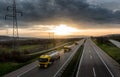 Caravan or convoy of tank trucks on highway