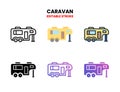 Caravan icon set with different styles.