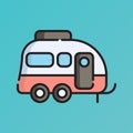 Caravan Icon Vector Illustration. Flat Outline Cartoon. Travel and Tourism Icon Concept Isolated Premium Vector Royalty Free Stock Photo
