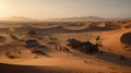 Caravan in a vast desert. AI Generated