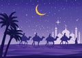 Caravan Muslim ride camel to mosque Royalty Free Stock Photo