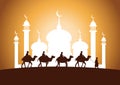 Caravan Muslim ride camel to mosque Royalty Free Stock Photo