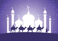 Caravan Muslim ride camel to mosque Royalty Free Stock Photo