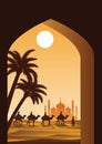 Caravan Muslim ride camel to mosque Royalty Free Stock Photo