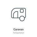 Caravan outline vector icon. Thin line black caravan icon, flat vector simple element illustration from editable transportation Royalty Free Stock Photo