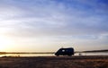 Caravan silhouette in alqueva lake