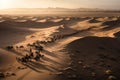 caravan of traders making their way across vast desert landscape