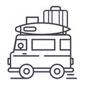 Caravan,travel camping trailer vector line icon, sign, illustration on background, editable strokes Royalty Free Stock Photo