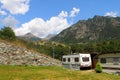 Caravan in Val D`Ayas. Panorama of the DAyas valley