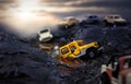 Caravan of 4x4 off road cars crossing through the mountain road. Royalty Free Stock Photo