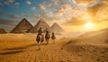 Caravane passing giza pyramids Royalty Free Stock Photo
