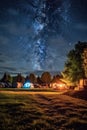 caravans campsite under the starry night sky