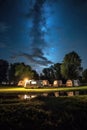 caravans campsite under the starry night sky