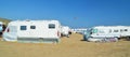 Caravans cars parked on the beach of prasonisi in rhodes island greee