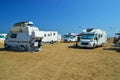 Caravans cars parked on the beach of prasonisi in rhodes island greee