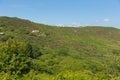 Caravans at the top of the cliff with view of Three Cliffs Bay the Gower Wales uk Royalty Free Stock Photo