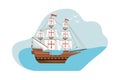 Caravel ship sailboat in the ocean scene