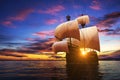 Caravel On The Sunset Background Royalty Free Stock Photo