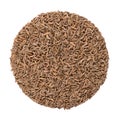 Caraway seeds, whole dried fruits of meridian fennel, circle, from above