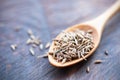 Caraway seeds on wooden spoon