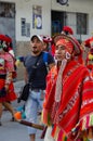 Caraz, Peru, July 19, 2014: portrait of young ethnic boy dressed in typical inca costume in traditional parade in caraz, peru