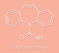 Carbamazepine anticonvulsant and mood stabilizing drug molecule. Used to treat epilepsy convulsions, bipolar disorder and a.