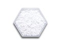 Carbamide in hexagonal molecular shaped container on white background