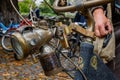 Carbide lamp on a vintage bicycle Royalty Free Stock Photo