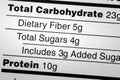 Carbohydrate dietary fiber added sugars food label protein diet Royalty Free Stock Photo