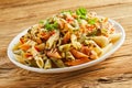 Carbohydrate meal of spicy wholewheat penne pasta