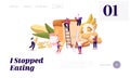 Carbohydrate Nutrition Website Landing Page. Tiny Characters Eating Sugar and Wheat Food. Healthy and Unhealthy Carbs
