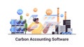 carbon accounting software concept businesswoman analyzing statistic data graphs responsibility of co2 emission