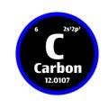 Carbon C button on black and white circle button background with blue outline on the periodic table of elements with atomic numb Royalty Free Stock Photo
