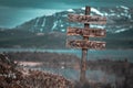 Carbon capture technology text quote engraved on wooden signpost outdoors in landscape looking polluted Royalty Free Stock Photo