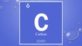 Carbon chemical element symbol on blue bubble background