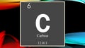 Carbon chemical element symbol on dark colored abstract background