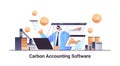 carbon credit accounting software businessman analyzing statistic data graphs responsibility of co2 emission environment